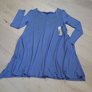 NWT Nina Leonard Dress Women's sz Small Blue Moon Long Sleeve A-Line Dress